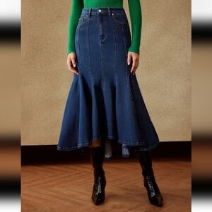 New Motf Blue Denim Flared Skirt – Size M